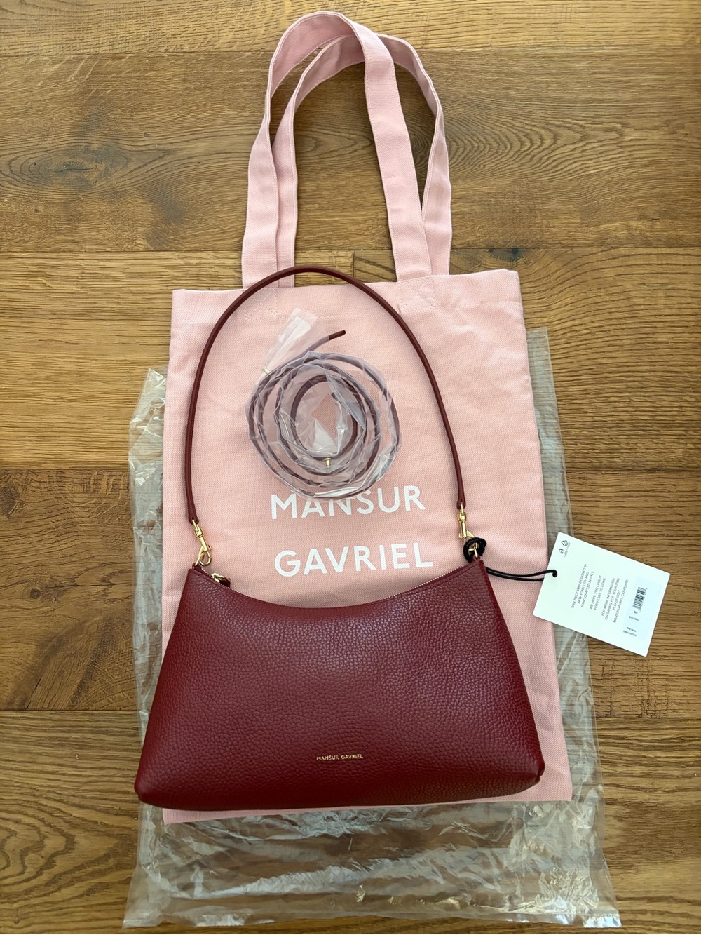 Mansur Gavriel Red Pebbled Leather Shoulder Bag with Gold Hardware